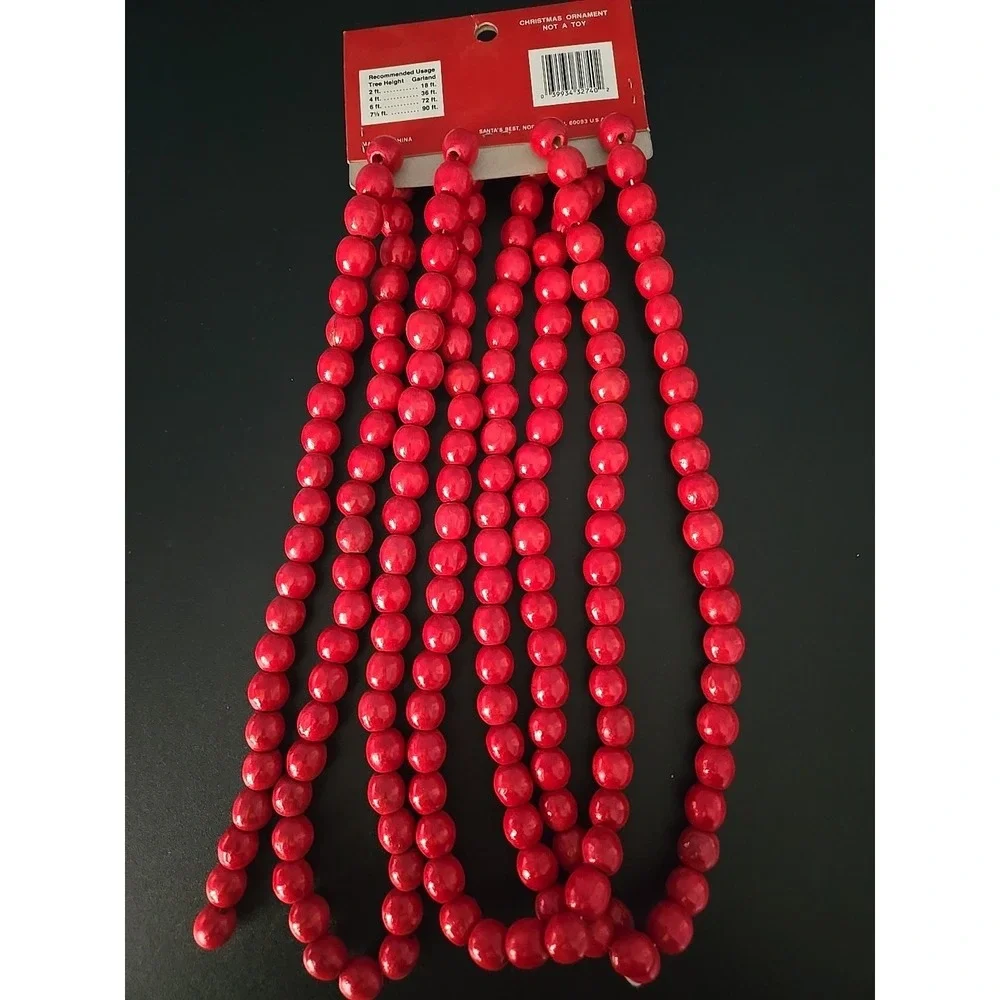 NOS‎ Vtg Christmas Wooden Wood Bead Beads Garland Red 9 Feet 3 YDS Santa's Best